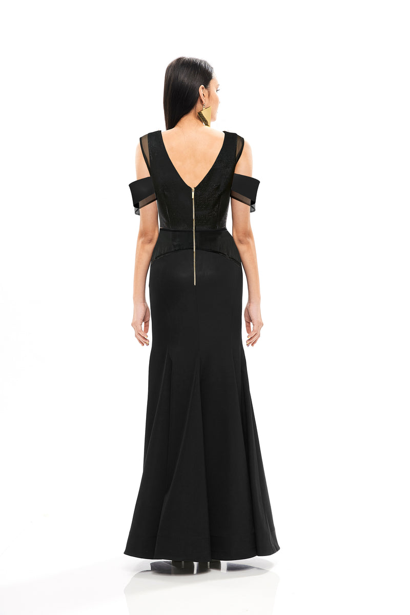 SILHOUETTE CADY LONG DRESS WITH TRANSPARENT DETAILS