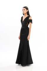 SILHOUETTE CADY LONG DRESS WITH TRANSPARENT DETAILS