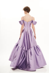 STRAP PLEATED LONG GOWN WITH DETACHABLE ARMS