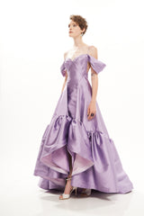 STRAP PLEATED LONG GOWN WITH DETACHABLE ARMS