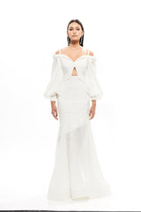 LONG SILHOUETTE CADY DRESS WITH SEQUINS INSERTS
