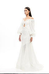 LONG SILHOUETTE CADY DRESS WITH SEQUINS INSERTS