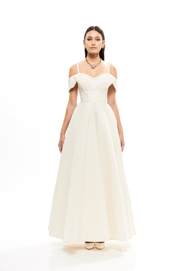 VOLUME PLEATED LONG  JACQUARD GOWN