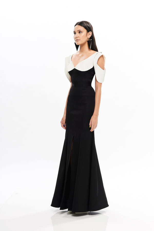 LONG DECOLTE'  SILHOUETTE DRESS WITH DETACHABLE ARMS