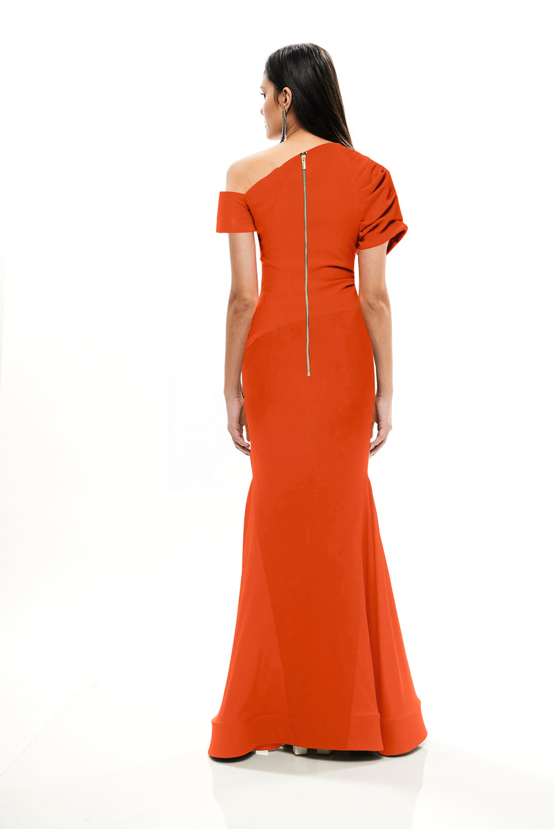 DRAPED MONOSHOULDER LONG CADY DRESS