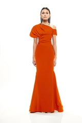 DRAPED MONOSHOULDER LONG CADY DRESS