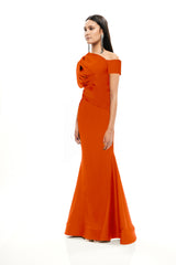 DRAPED MONOSHOULDER LONG CADY DRESS