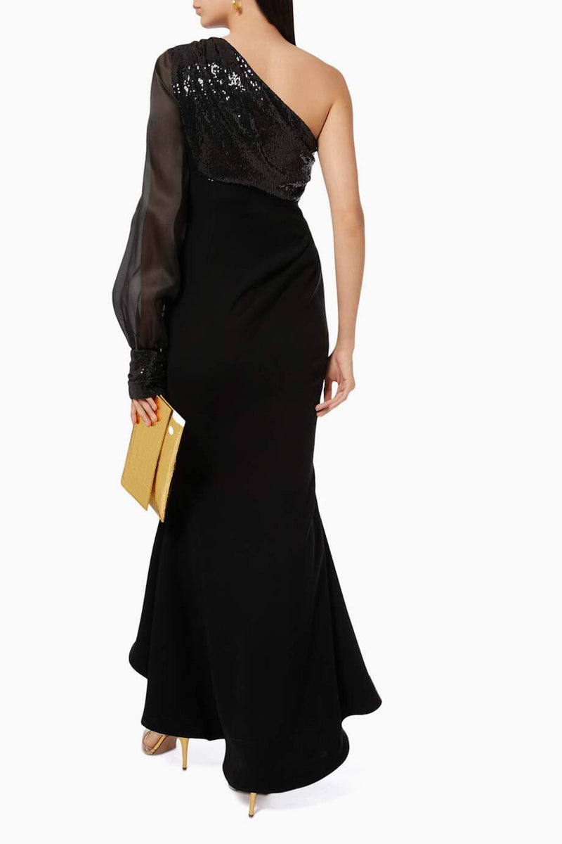 SEQUINS TOP WITH CADY DRAPE SILHOUETTE DRESS