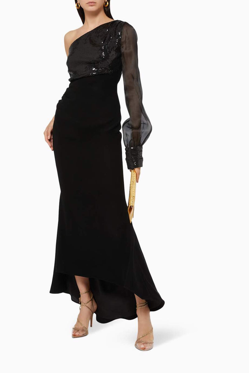 SEQUINS TOP WITH CADY DRAPE SILHOUETTE DRESS