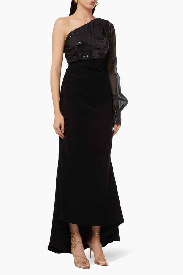 SEQUINS TOP WITH CADY DRAPE SILHOUETTE DRESS