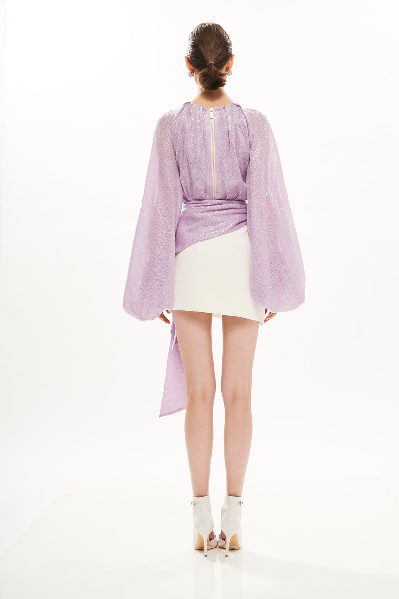 SEQUINS DRAPED BLOUSE SHORT DRESS