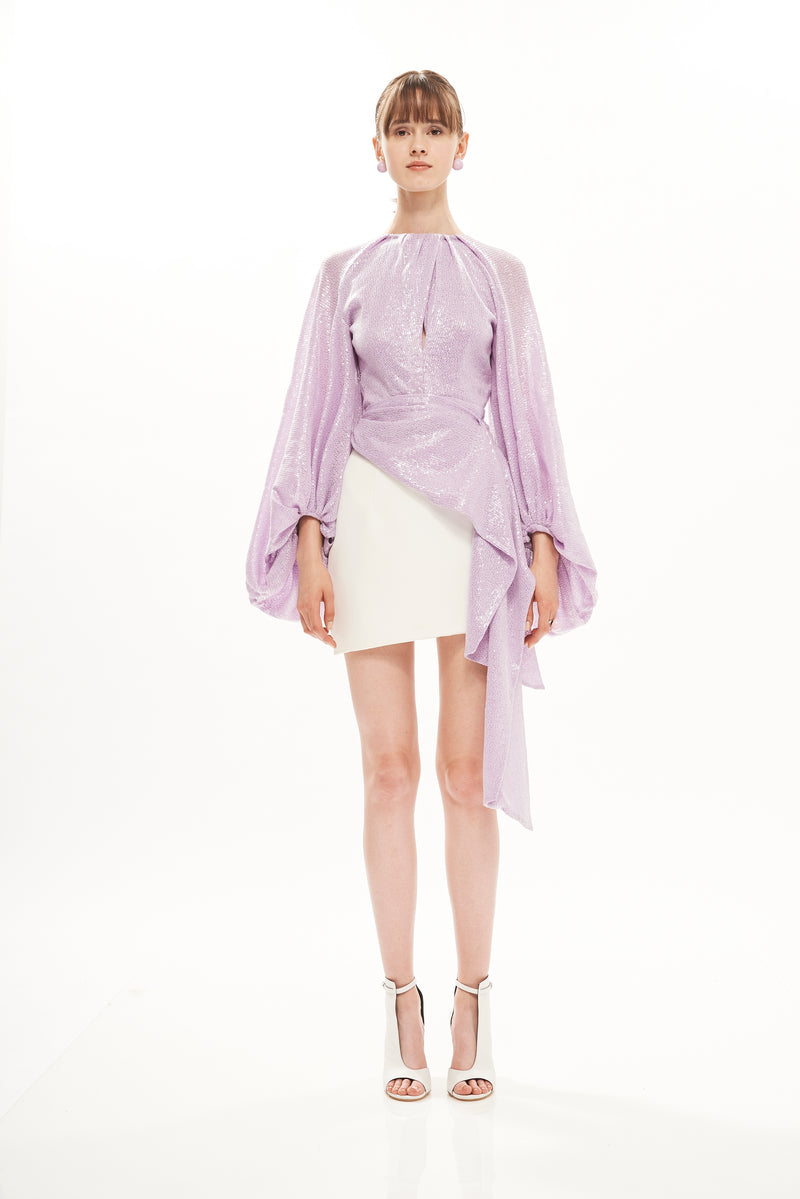 SEQUINS DRAPED BLOUSE SHORT DRESS