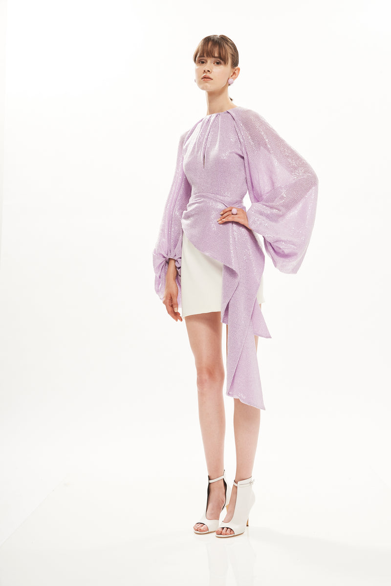 SEQUINS DRAPED BLOUSE SHORT DRESS