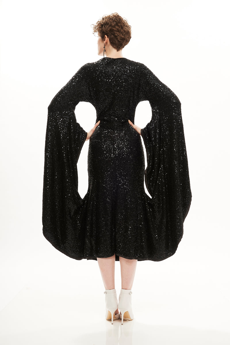 SEQUINS MIDI DRESS WITH ARM HOLES