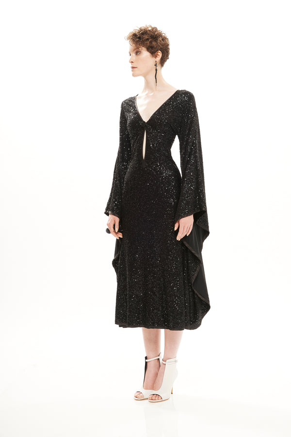SEQUINS MIDI DRESS WITH ARM HOLES