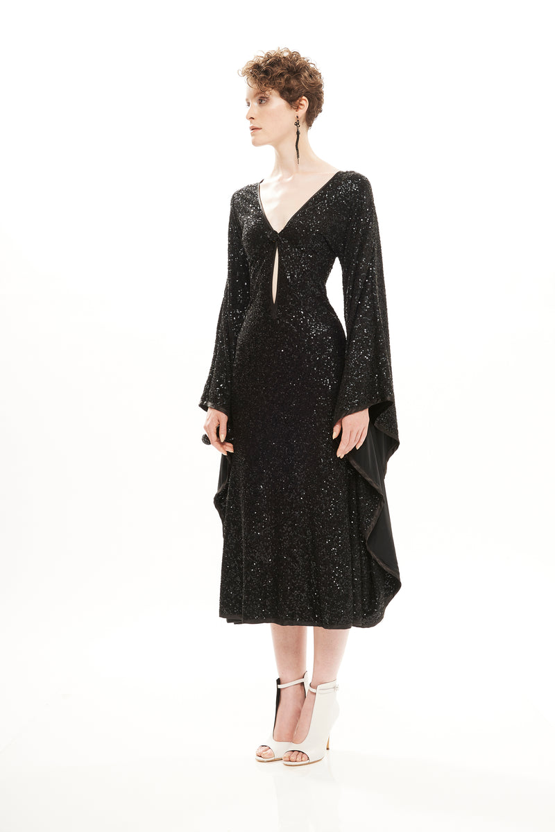 SEQUINS MIDI DRESS WITH ARM HOLES
