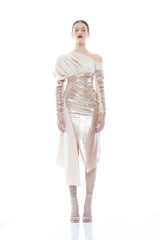 MONO SHOULDER VELVET DRAPED DRESS