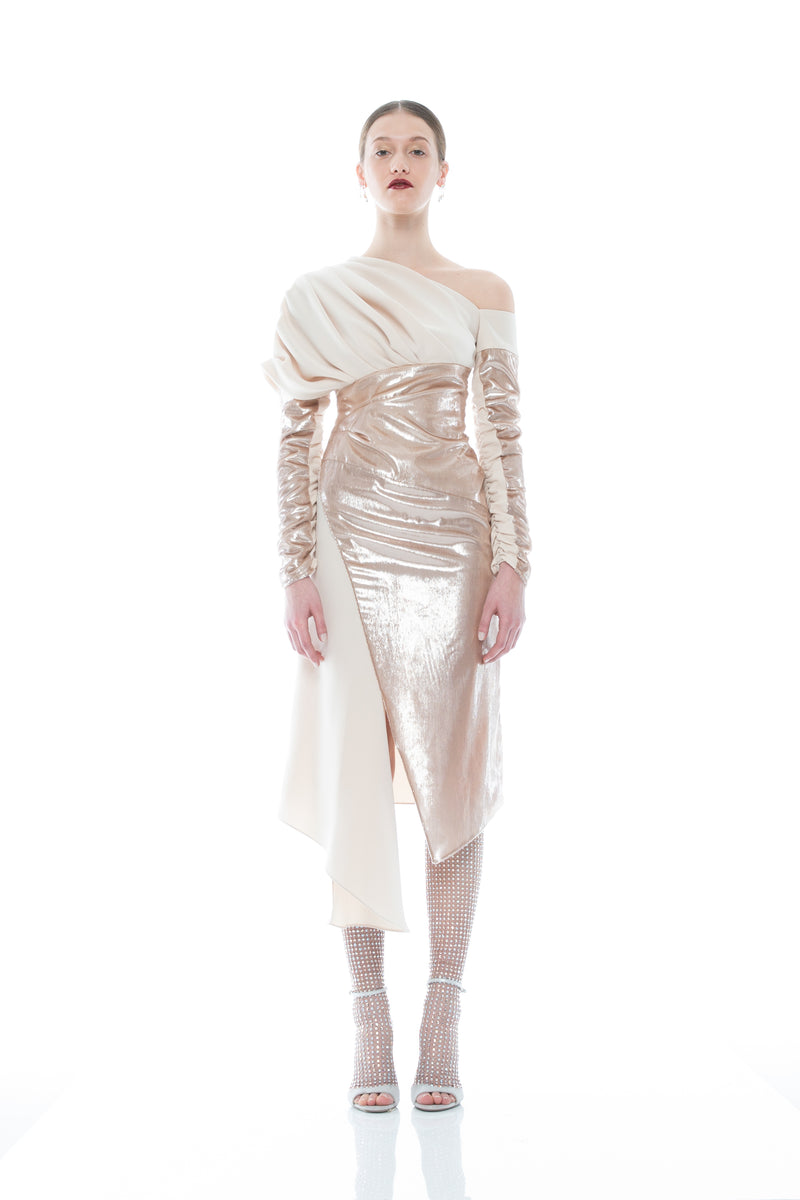 MONO SHOULDER VELVET DRAPED DRESS