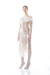 MONO SHOULDER VELVET DRAPED DRESS