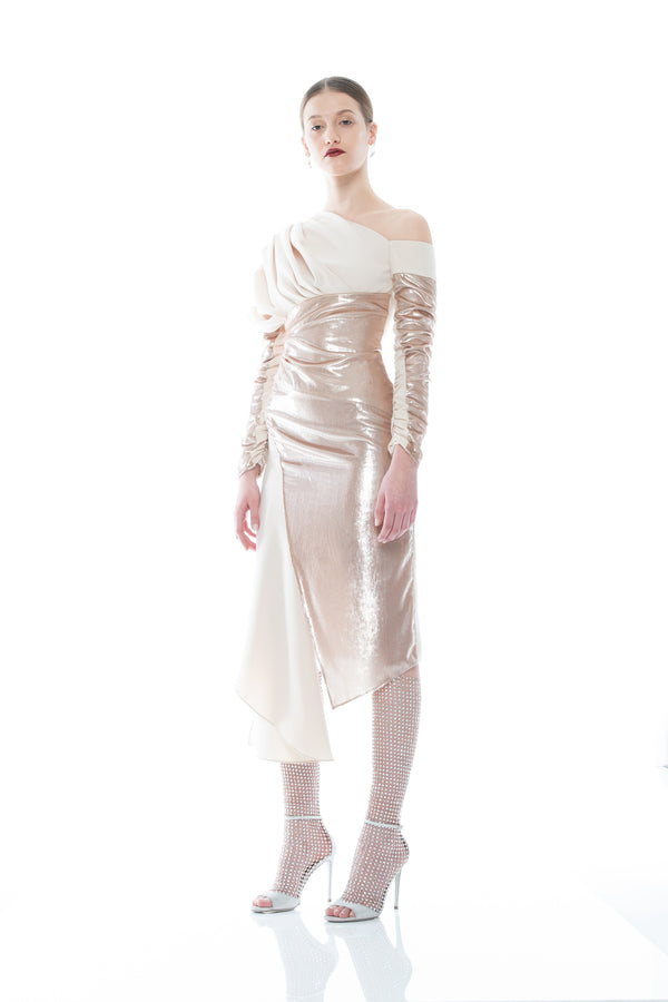 MONO SHOULDER VELVET DRAPED DRESS