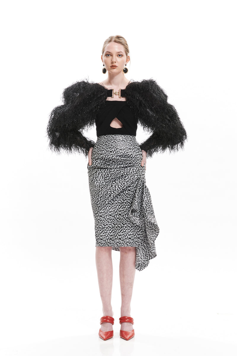 SEE THROUGH  FEATHERS COVER ARMS BELT