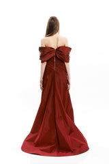 DROP SHOULDER BOW  LONG DRESS