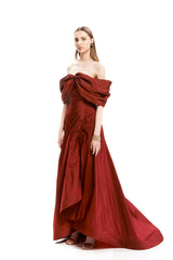 DROP SHOULDER BOW  LONG DRESS