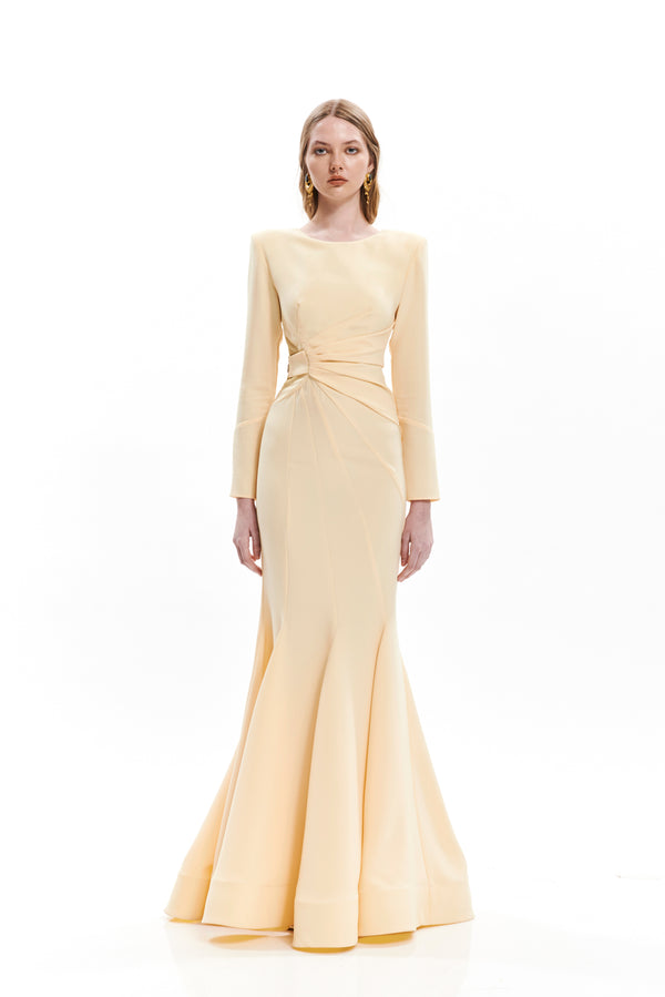 PLEATED BELT SILHOUETTE LONG DRESS