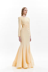 PLEATED BELT SILHOUETTE LONG DRESS