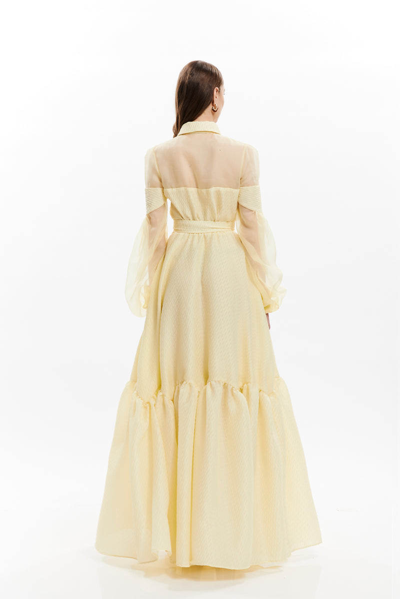 LITE JACQUARD LONG CHEMISIER WITH ELASTIC BELT