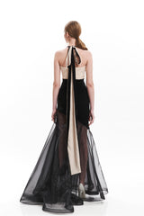 LONG SILHOUETTE DRESS WITH TATOO EMBROIDERED BRA