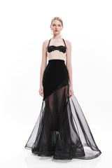LONG SILHOUETTE DRESS WITH TATOO EMBROIDERED BRA