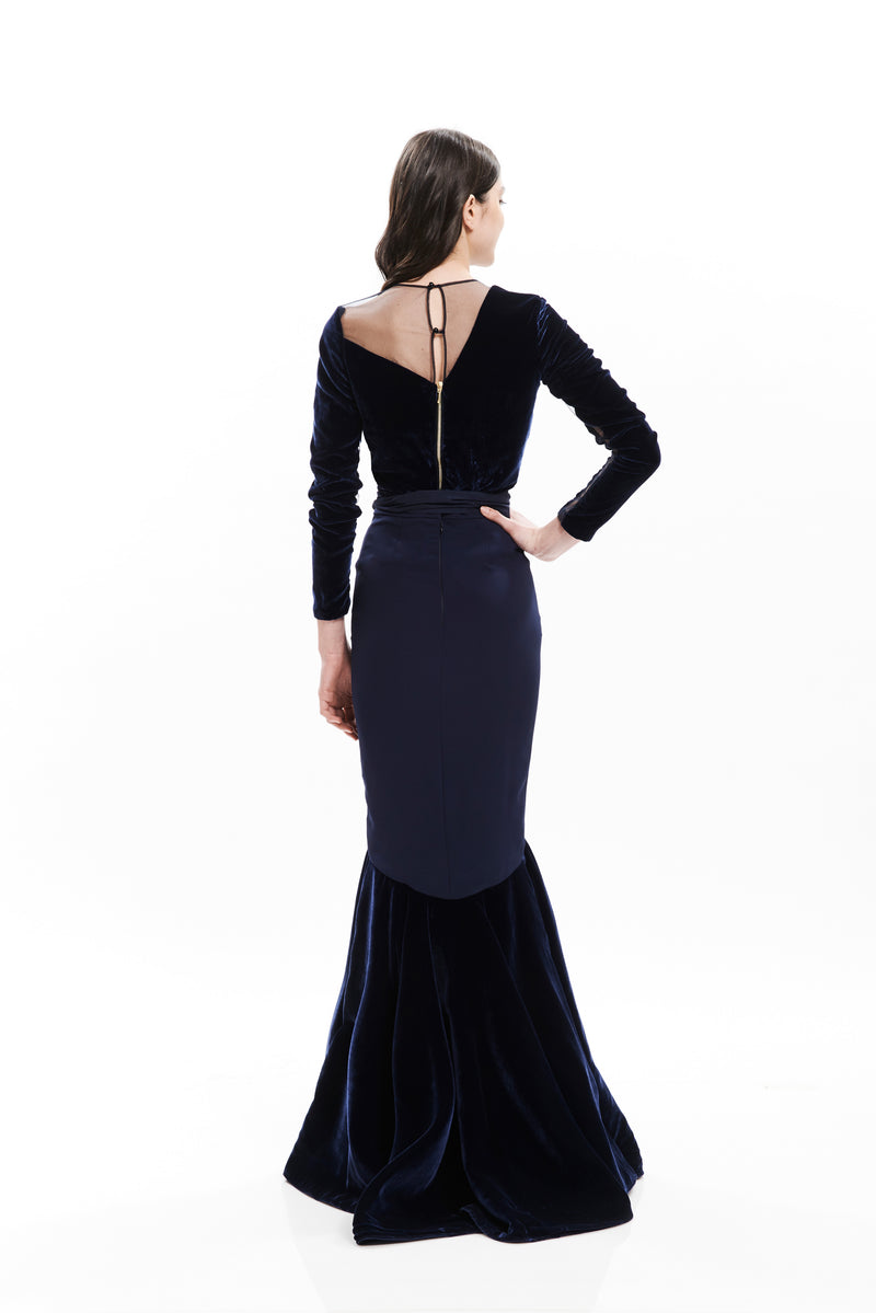 BLUEBELL LONG SILHOUETTE VELVET DRESS