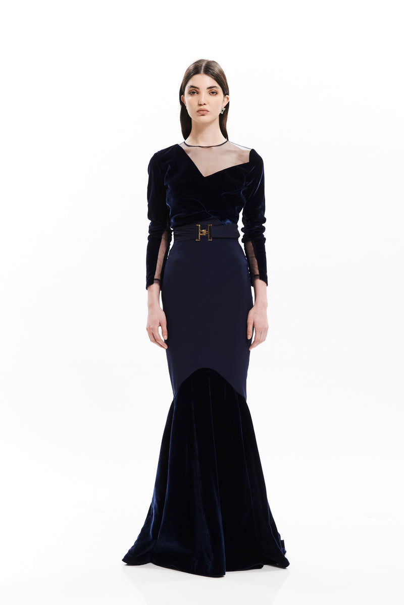 BLUEBELL LONG SILHOUETTE VELVET DRESS