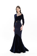 BLUEBELL LONG SILHOUETTE VELVET DRESS