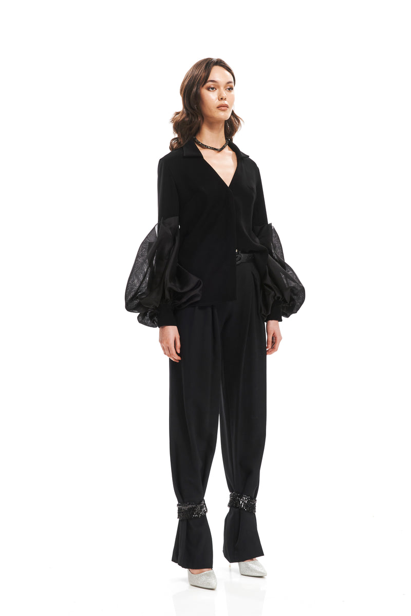 CHEMISE WITH BALOON DRAPED ARMS