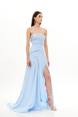 STRAPLESS BUSTIER DRAPED GOWN