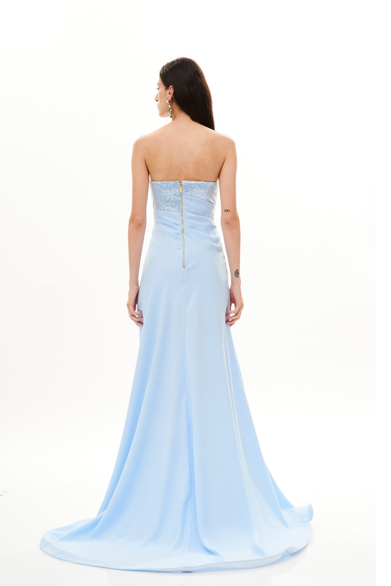 STRAPLESS BUSTIER DRAPED GOWN