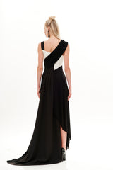 ASYMMETRICAL DRAPE CRYSTAL  LONG DRESS