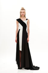 ASYMMETRICAL DRAPE CRYSTAL  LONG DRESS