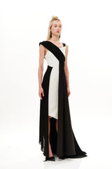 ASYMMETRICAL DRAPE CRYSTAL  LONG DRESS