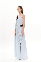 MONO SHOULDER CAPE DRAPED LONG DRESS