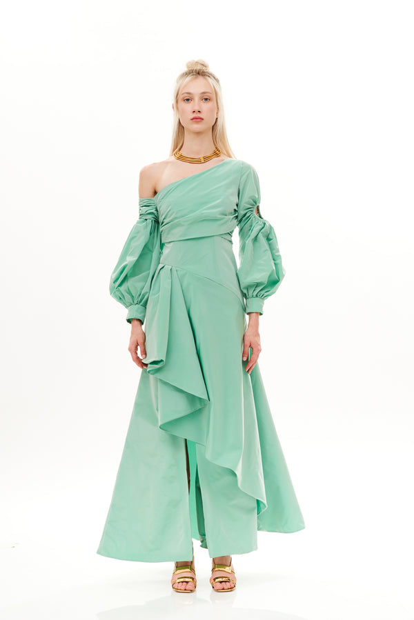 MEDUSA SLEEVES ASYMMETRIC LONG DRESS