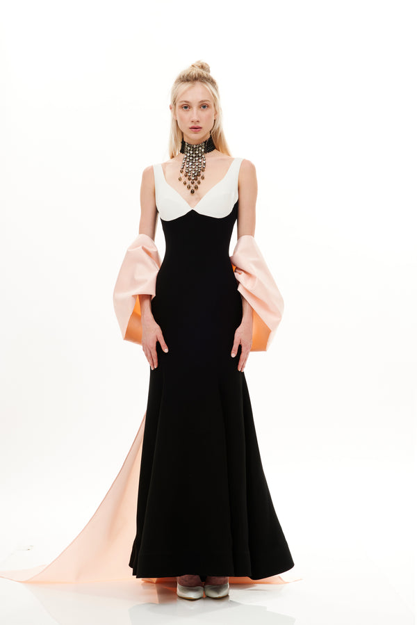DECOLTE'  SILHOUETTE LONG DRESS WITH BOW