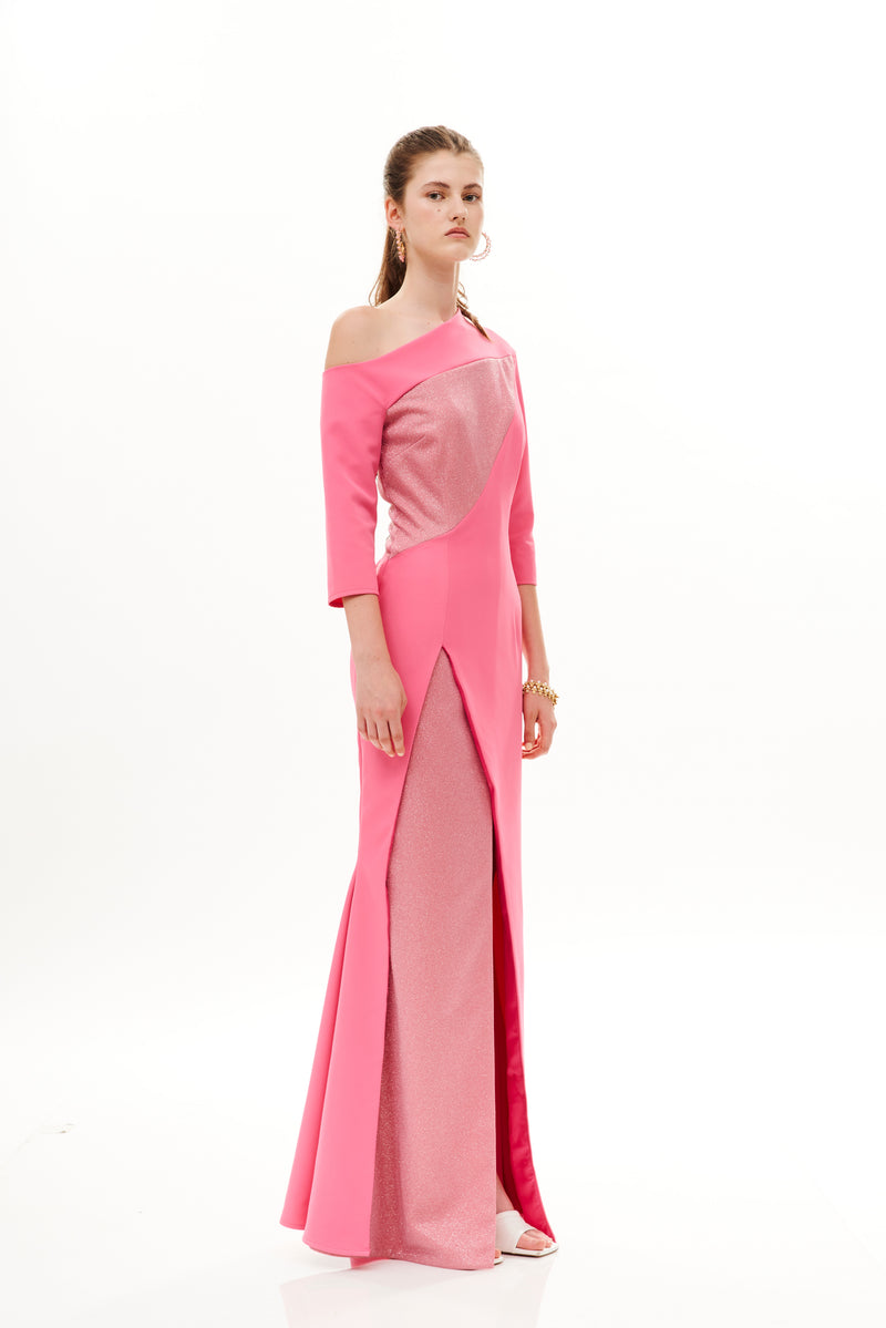 SLIT CUT OUT LONG DRESS WITH SLEEVES