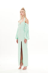 CHERRY BLOSSOM LONG SLIT DRESS WITH SIPARIO  SLEEVES