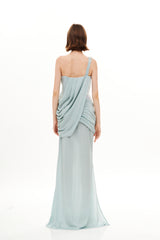 SEE THROUGH BUSTIER  DRAPED LONG DRESS