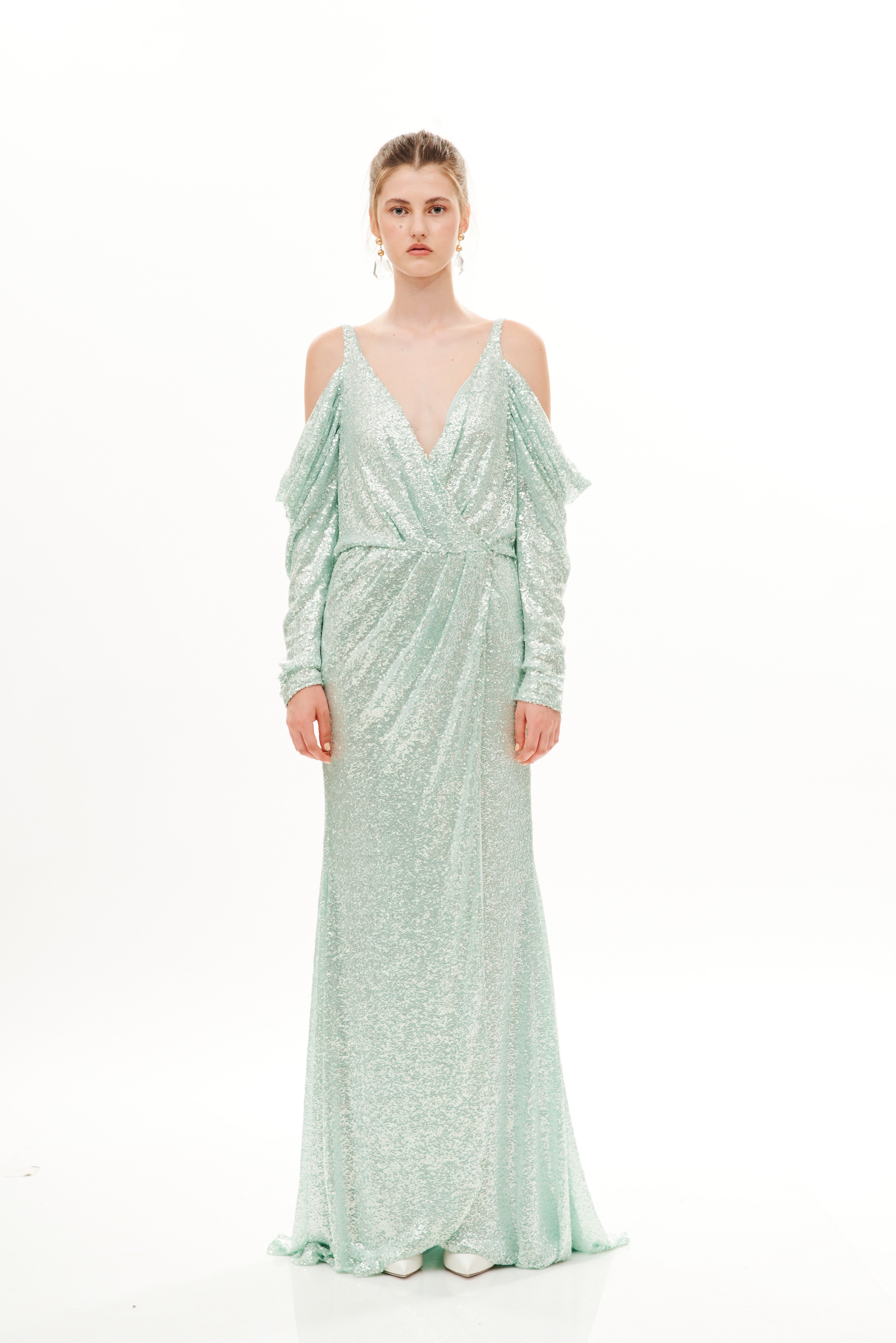 PORTAFOGLIO CUT DRAPED SLEEVES  LONG DRESS