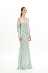PORTAFOGLIO CUT DRAPED SLEEVES  LONG DRESS