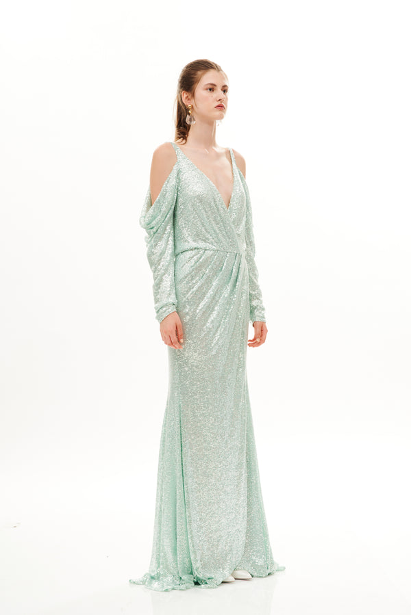 PORTAFOGLIO CUT DRAPED SLEEVES  LONG DRESS